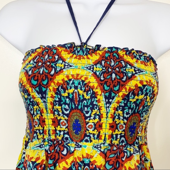 Band of Gypsies Smocked Midi Sundress, Boho, Multi-Color Medallion Print, Small - Picture 5 of 7